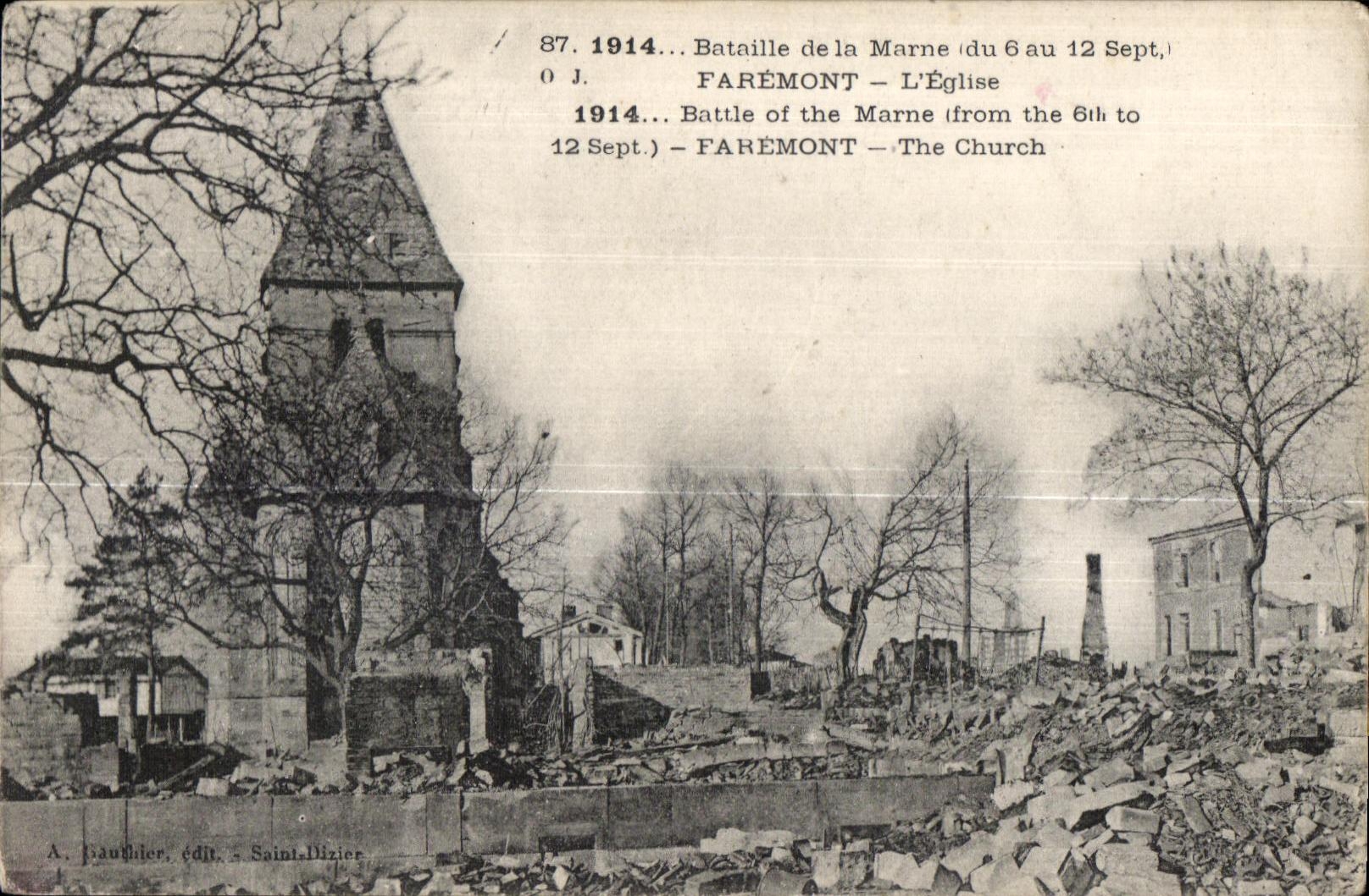 CPA Bataille de la Marne Faremont L Eglise Militaria 