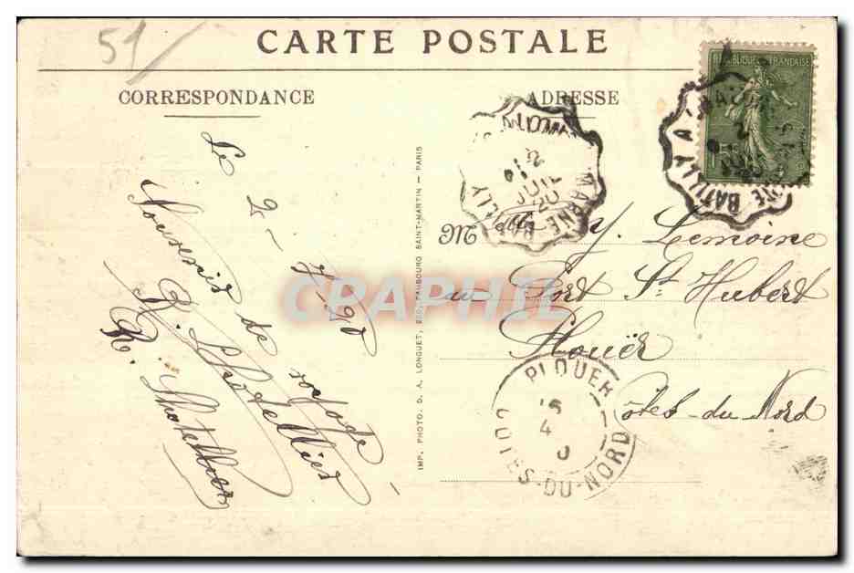 Vienne-le-Château (Marne) — L'Église et la Mairie — Ruines après la guerre en Argonne — Verso