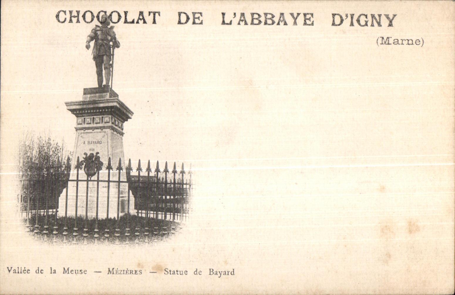 CPA Chocolat de L Abbaye D Igny Marne Mezieres Statue de Bayard