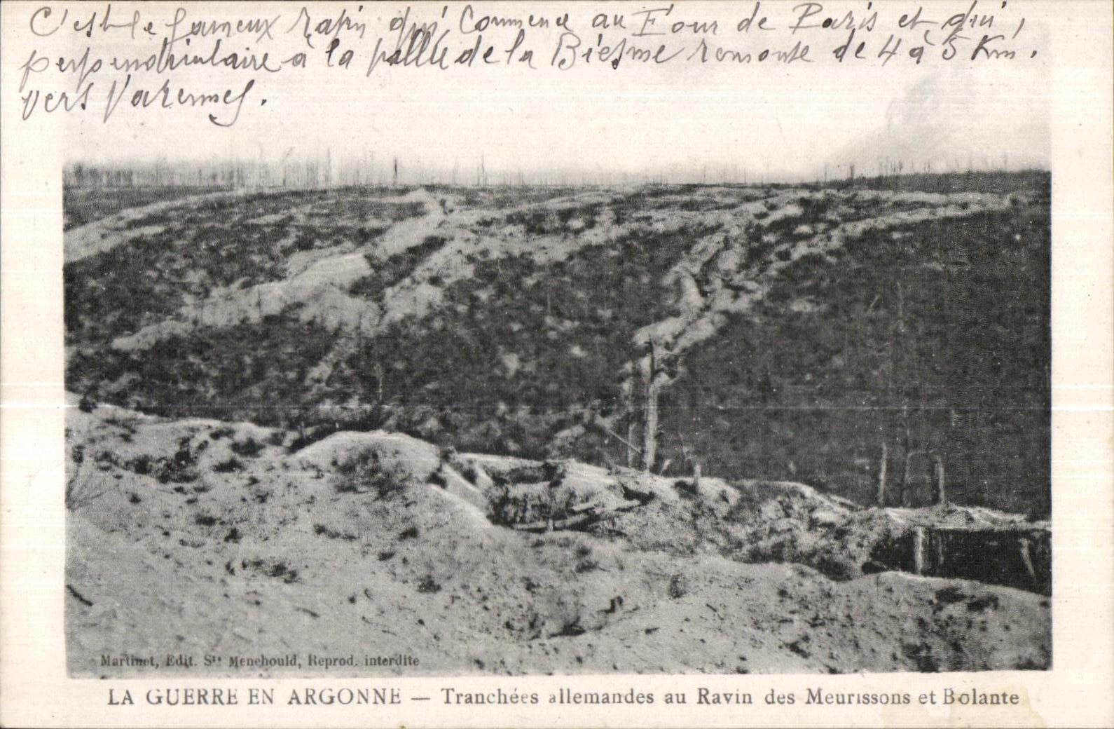 Tranchées allemandes au Ravin des Meurissons et Bolante — La Guerre en Argonne — Éditeur St. Menehould