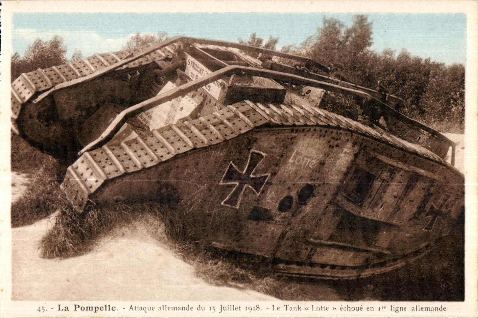 CPA Militaria CPA La Pompelle Attaque allemande du 15 Juillet 1918 Tank char d assaut 
