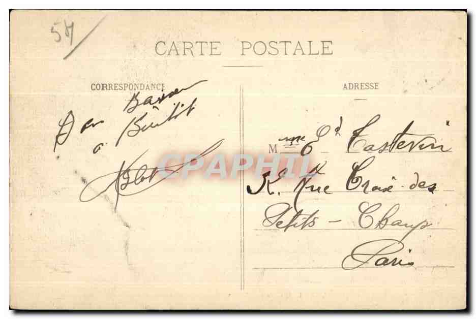 CPA Luneville Place de la Comedie et le Theatre en 1860 — Verso