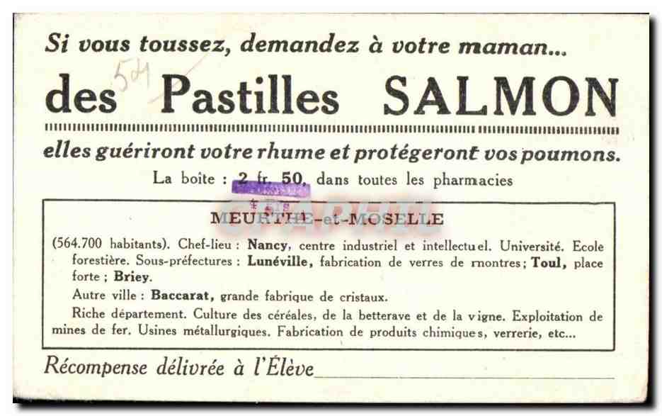 Image Meurthe et Moselle Nancy Si vous toussez demandez a vorte maman des Pastilles Salmon  — Rückseite