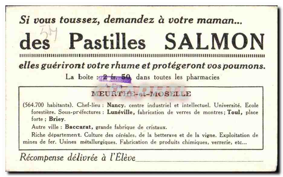 Image Meurthe et Moselle Nancy Si vous toussez demandez a votre maman des Pastilles Salmon — Rückseite