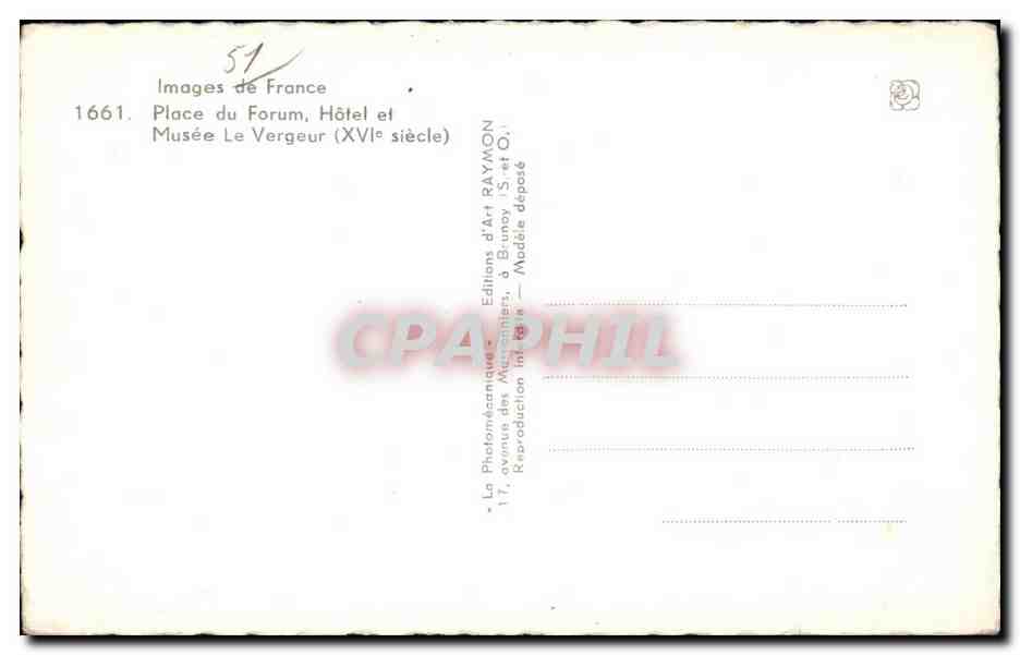 Hôtel du Vergeur — Reims — Éditeur Raymon — Verso