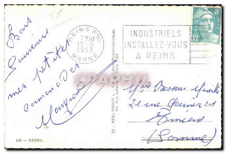 Souvenir de Reims — Champagne — Éditeur REAL-PHOTO, n°146 — Rückseite