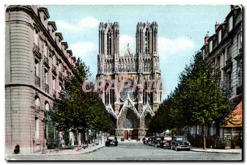 Reims — Cathédrale Notre-Dame et rue John-Rockfeller — Edition Cardinal-Luxembourg