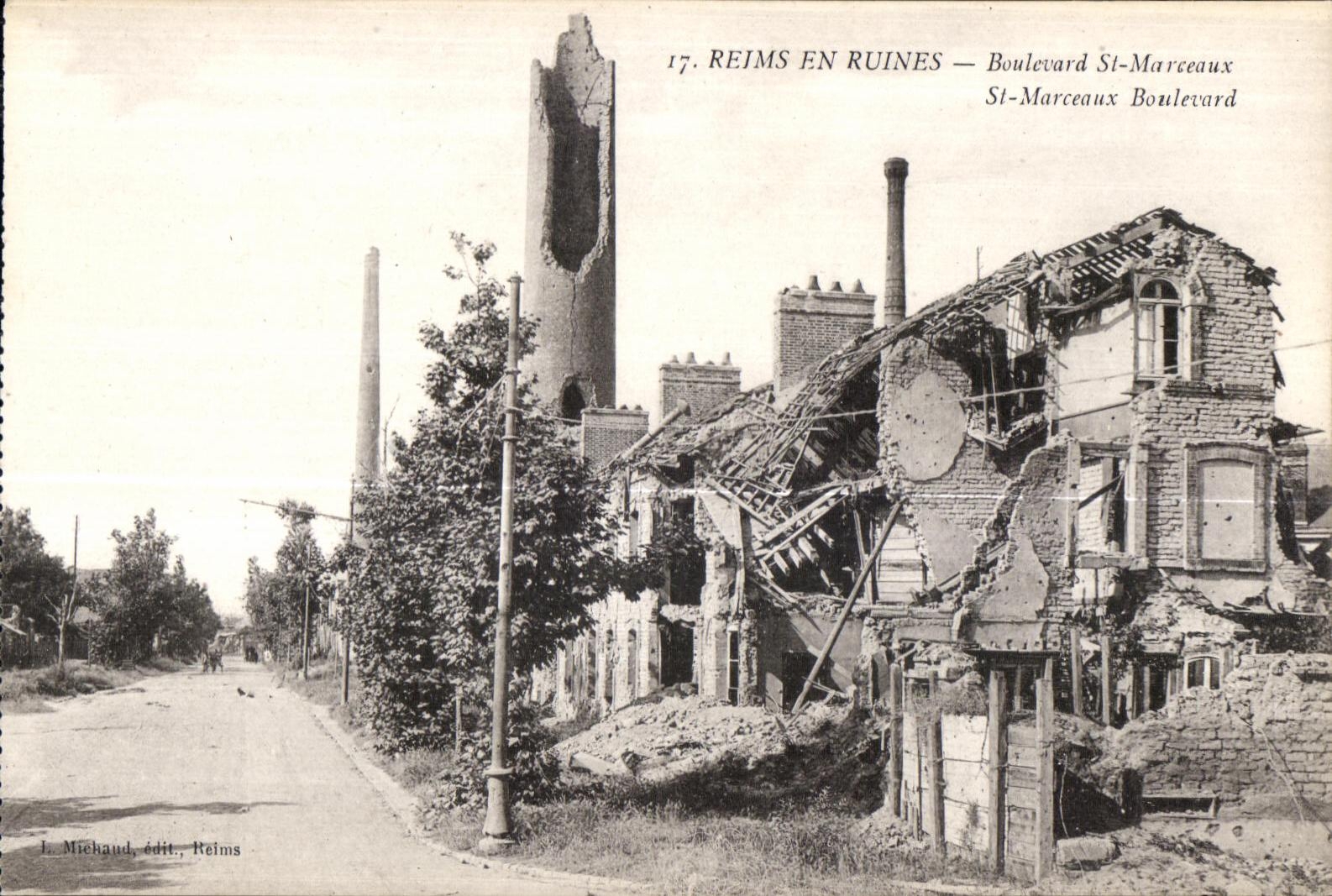Reims En Ruines Boulevard St Marceaux Militaria 