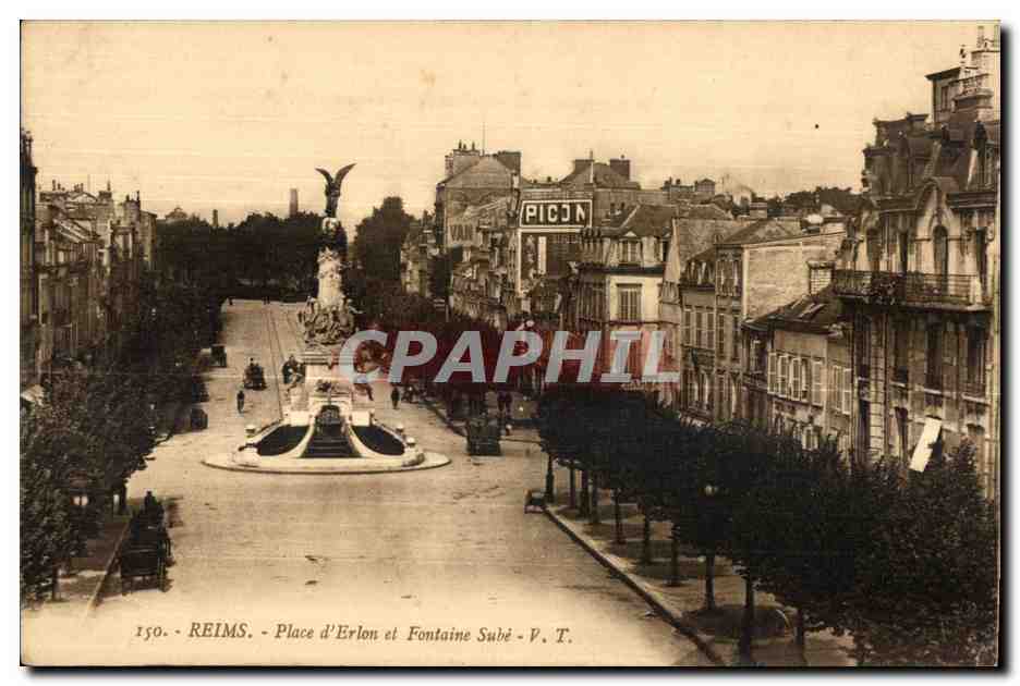 CPA Reims Place d Erlon et Fontaine Sube