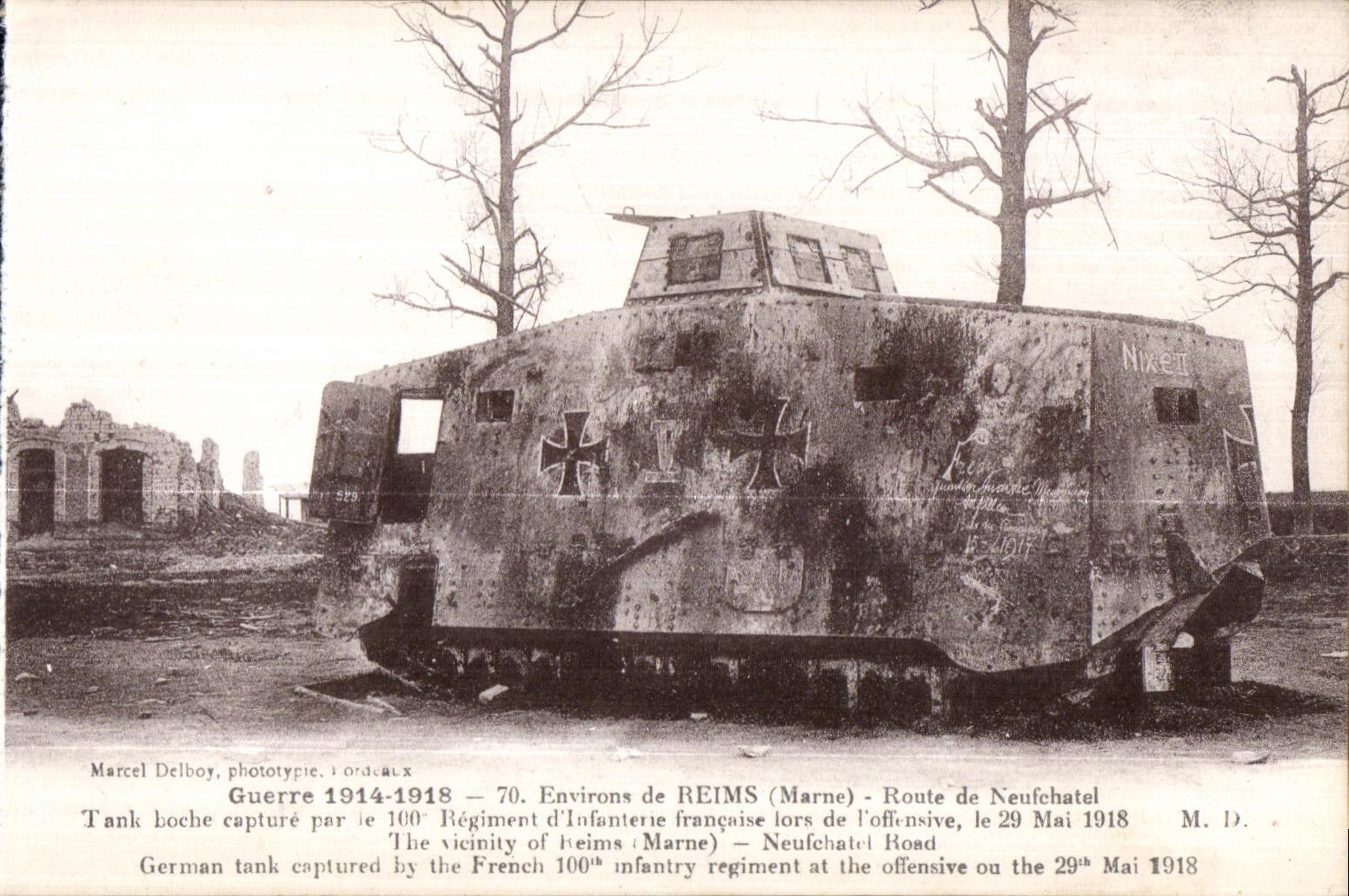 Tank allemand capturé — Reims (Marne) — Marcel Delboy, phototypie, Fordaux, n°70