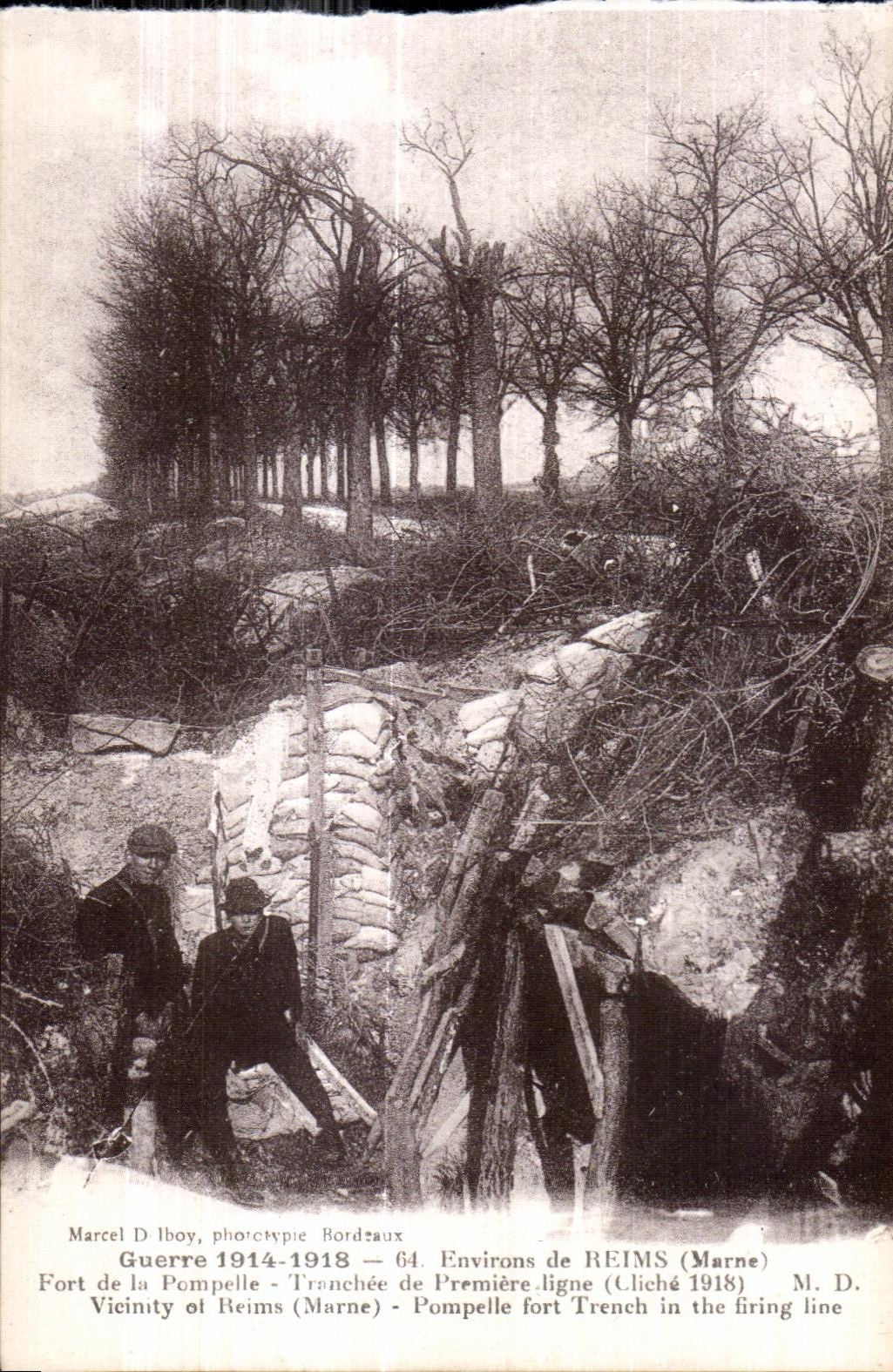 Fort de la Pompelle - Tranchée de Première ligne - Environs de Reims (Marne) — Marcel D. Iboy, phototypie Bordeaux