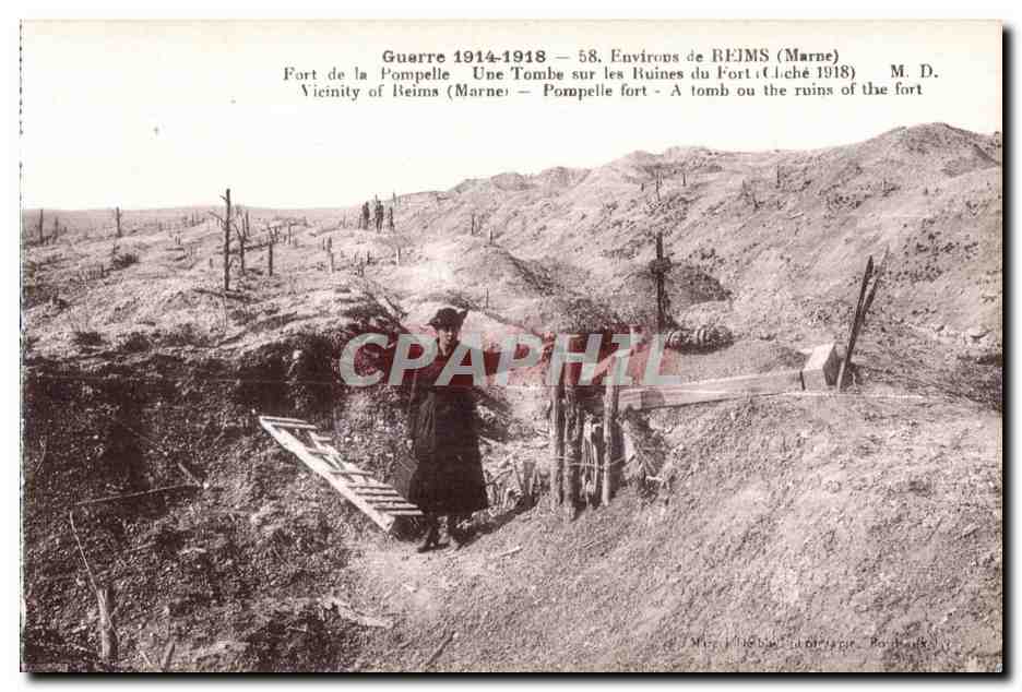  	CPA Reims Environs de Reims Fort de la Pompelle Une Tombe sur les Ruines du Fort Militaria 