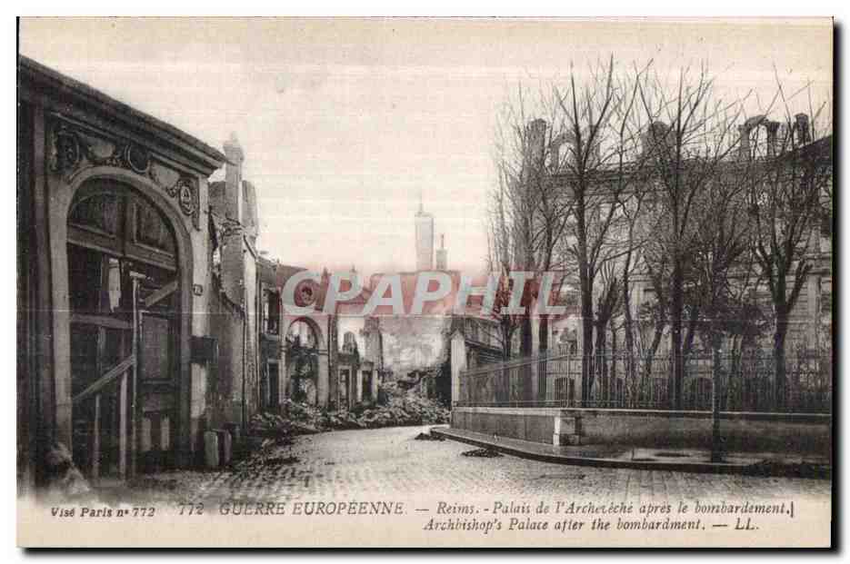 CPA Guerre Europeenne reims Palais de I Archeveche Militaria