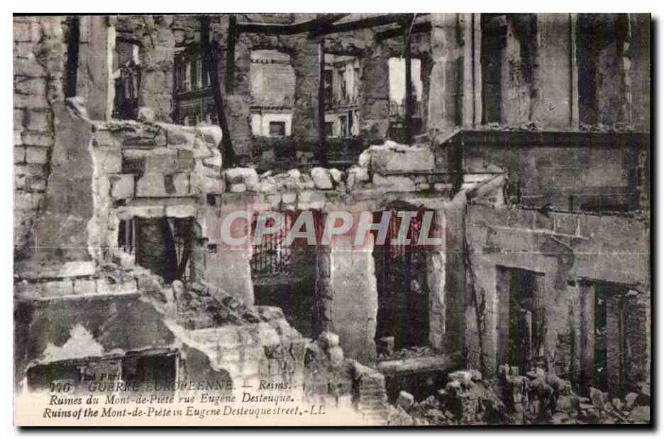 CPA Gueree europeenne reims ruines du Mont de Prete rue Eugene Desteuque Ruins of the Mont de Piete Militaria