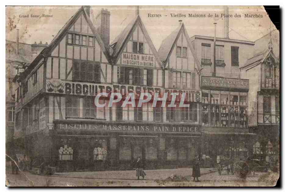 CPA Reims Vieilles Maisons de la Place des Marches