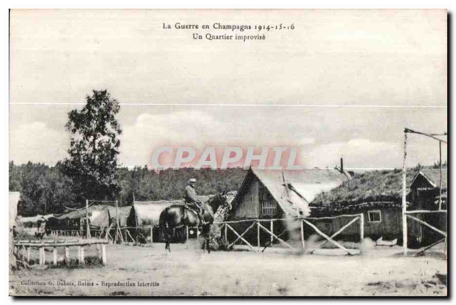CPA La Guerre en Champagne Un Quartier improvise Militaria Cheval Horse