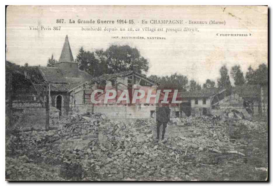 Bérzieux (Marne) — village presque détruit après bombardements — IMP. HAUDINIÈRE, NANTERRE