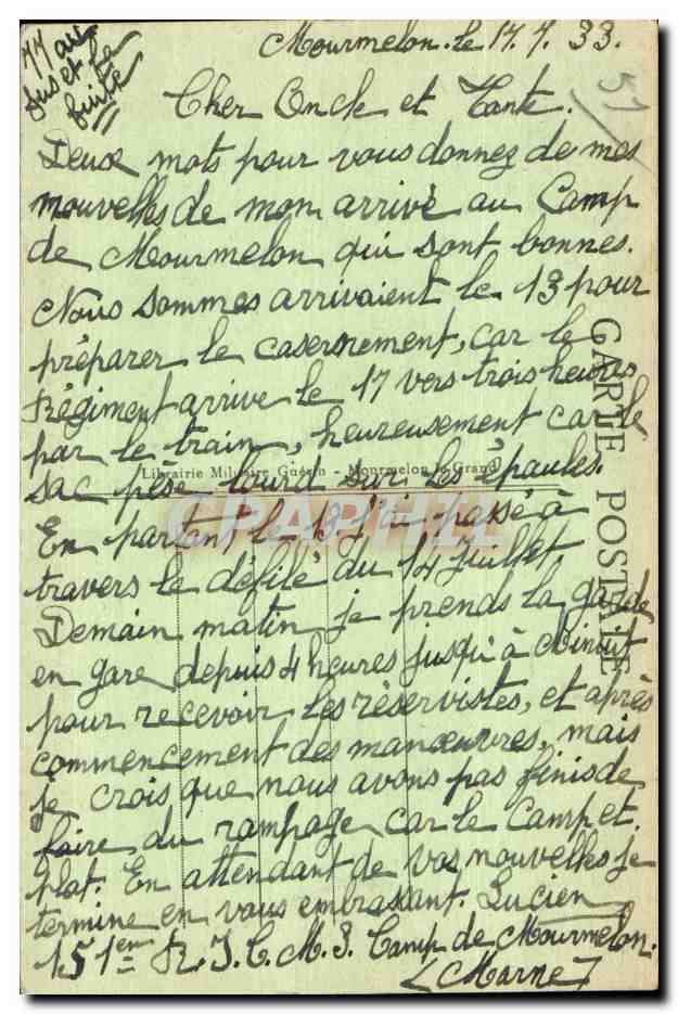 Camp de Mourmelon — Le Mess des Officiers — Librairie Militaire Guedon — Verso