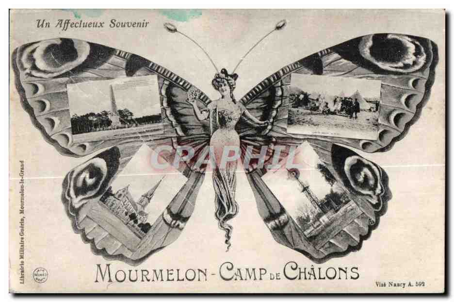 Un Affectueux Souvenir Mourmelon Camp de Chalons Militaria Butterfly Papillon