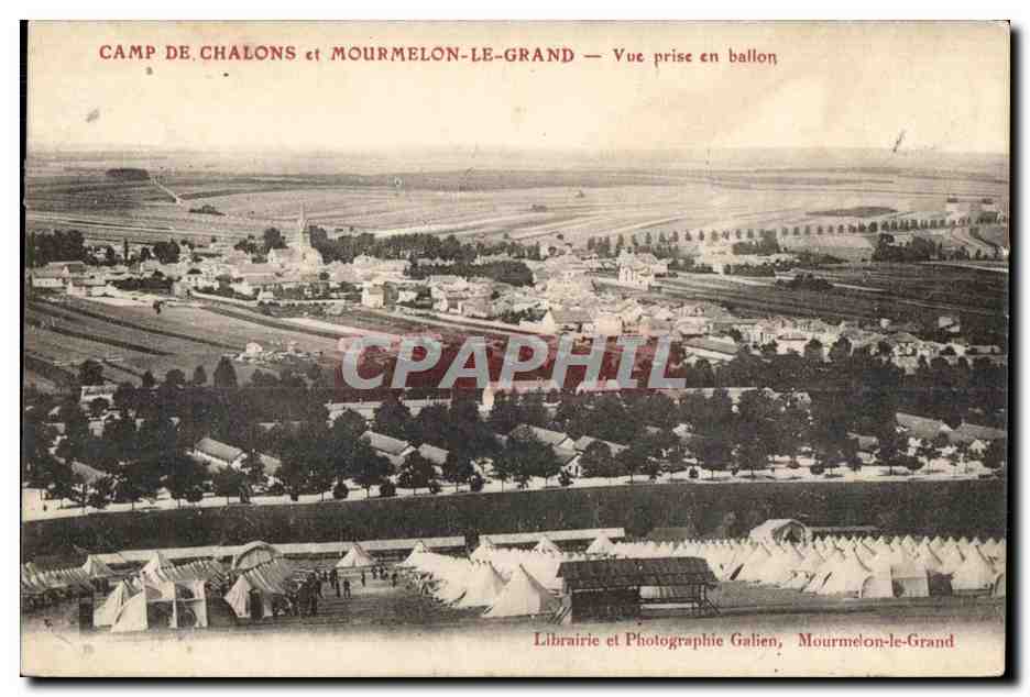 Camp de Châlons et Mourmelon-le-Grand — Vue prise en ballon — Librairie et Photographie Galién, Mourmelon-le-Grand