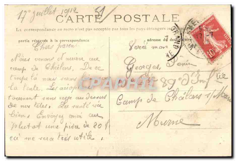 Camp de Châlons et Mourmelon-le-Grand — Vue prise en ballon — Librairie et Photographie Galién, Mourmelon-le-Grand — Verso