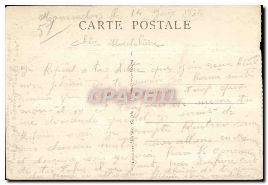 Camp de Mourmelon — Baraquements militaires - Quartier Fleurus — Verso
