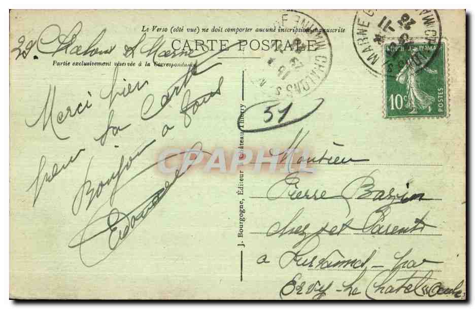 Chalons-sur-Marne - Place de l'Hôtel-de-Ville — éditeur J. B., n° 36 — Verso