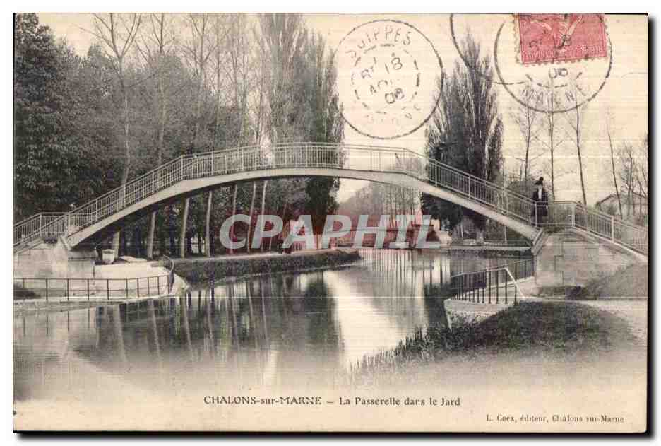 Chalons-sur-Marne — La Passerelle dans le Jard — L. Coex, éditeur, Chalons-sur-Marne