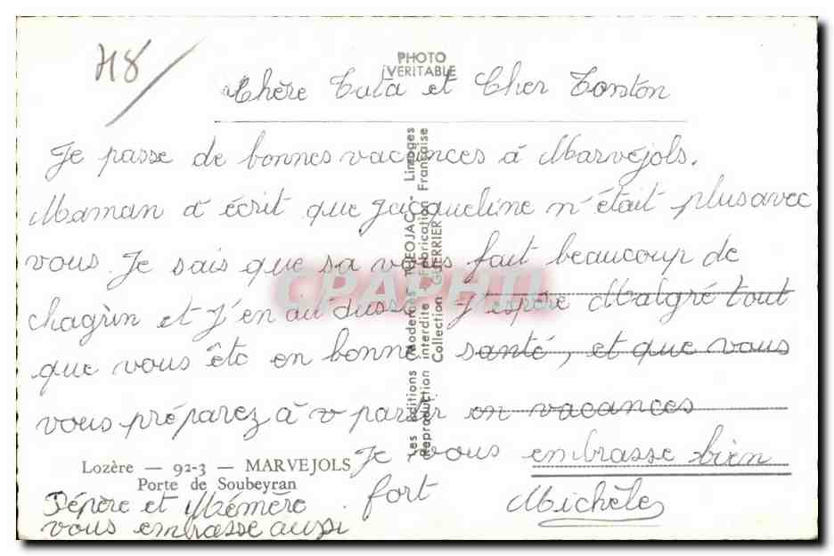 CPSM Lozere Marvejols Porte de Soubeyran — Rückseite