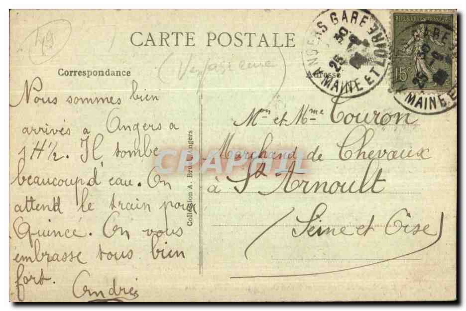 CPA Angers Place du Ralliement Hotel des Postes et Telegraphes — Rückseite
