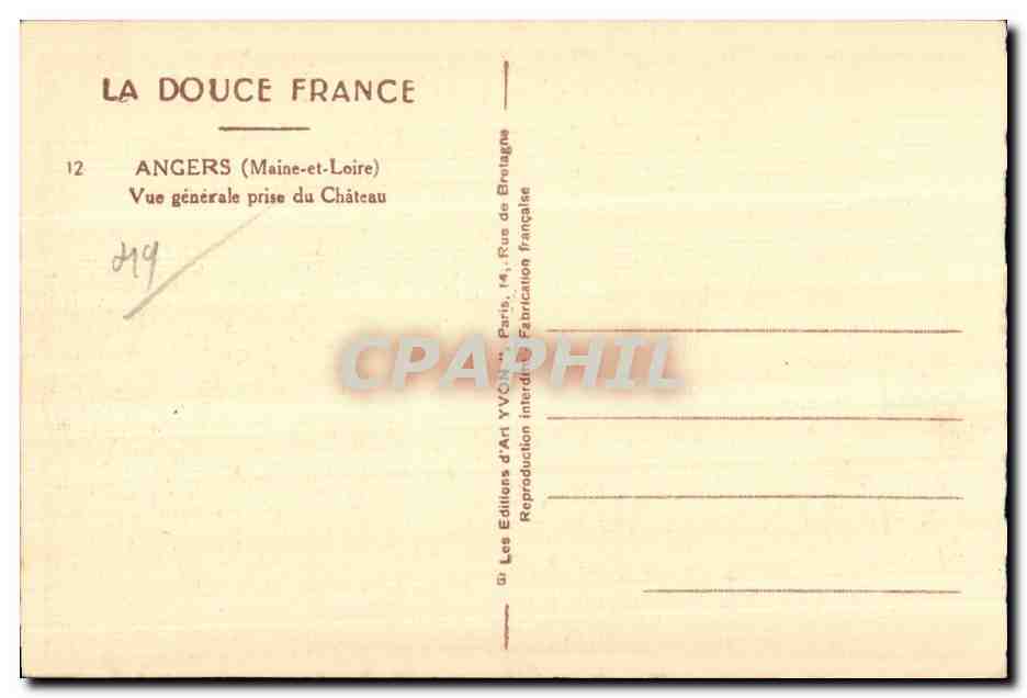 CPA La douce france angers (Maine et Loire) vue generale prise du chateau — Rückseite
