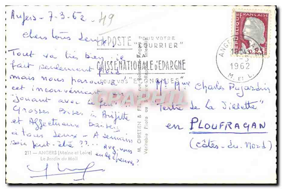 CPA Angers (Maine et Loire) le jardin du mail — Rückseite