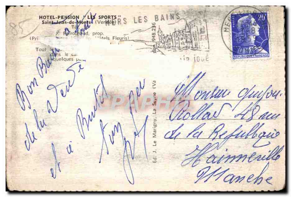 CPA Hotel Pension Les Sports Saint Jean de Monts (Vendee) — Rückseite