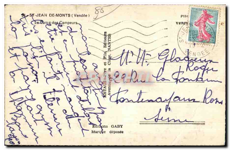 Tarjeta postal semimoderna San Juan de Monts (Vendée) El Campo de los Campistas Campamento — Reverso