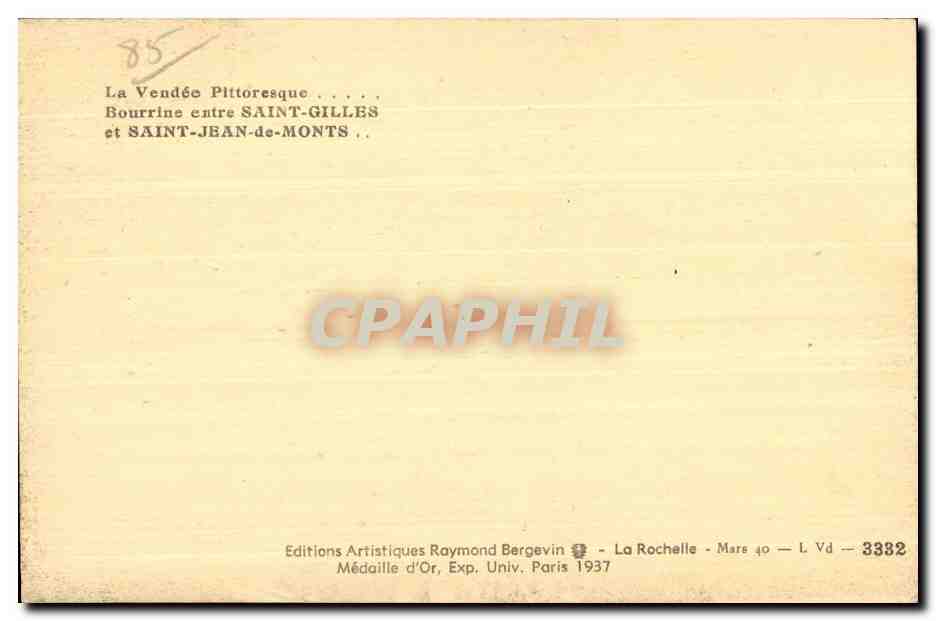 CPA La Vendee Plttoresque Bourrine entre Saint Gilles et Saint Jean de Monts — Rückseite