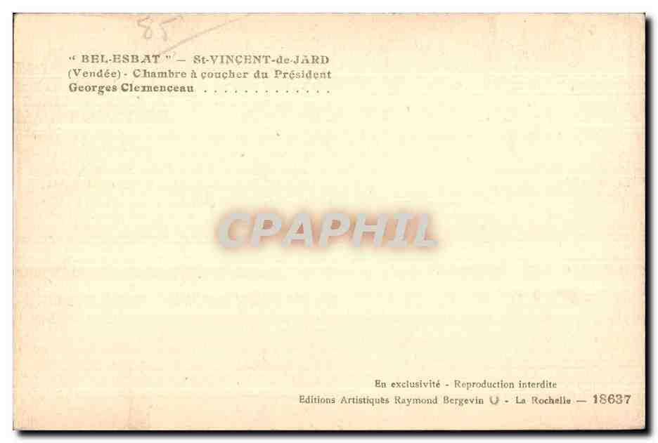 CPA Bel Esbat St Vincent de Jard (Vendee) Chambre a Coucher du President Georges Clemenceau — Back