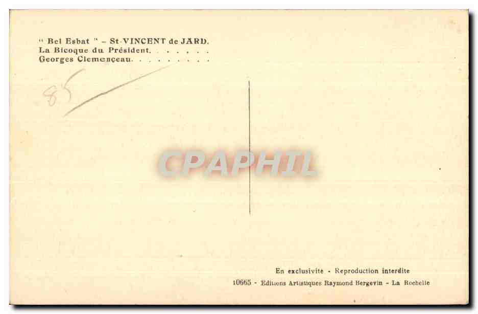 CPA Bel Esbat St Vincent de Jard La Bicoque du President George Clemenceau — Back