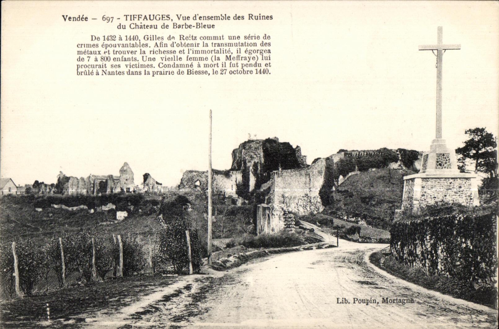 Tiffauges — Vue d'ensemble des Ruines du Château de Barbe-Blue — Lib. Poupin, Mortagne