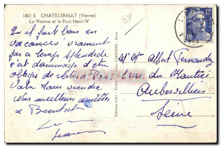 CPA Chatellerault (Vienne) La Vienne et le Pont Henri IV — Rückseite