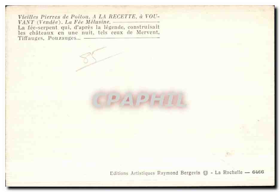 CPA Vieilles pierres de poiton a la recette a vouvant (vendee) la fee melusine la fee serpent qui d apres la legende — Verso