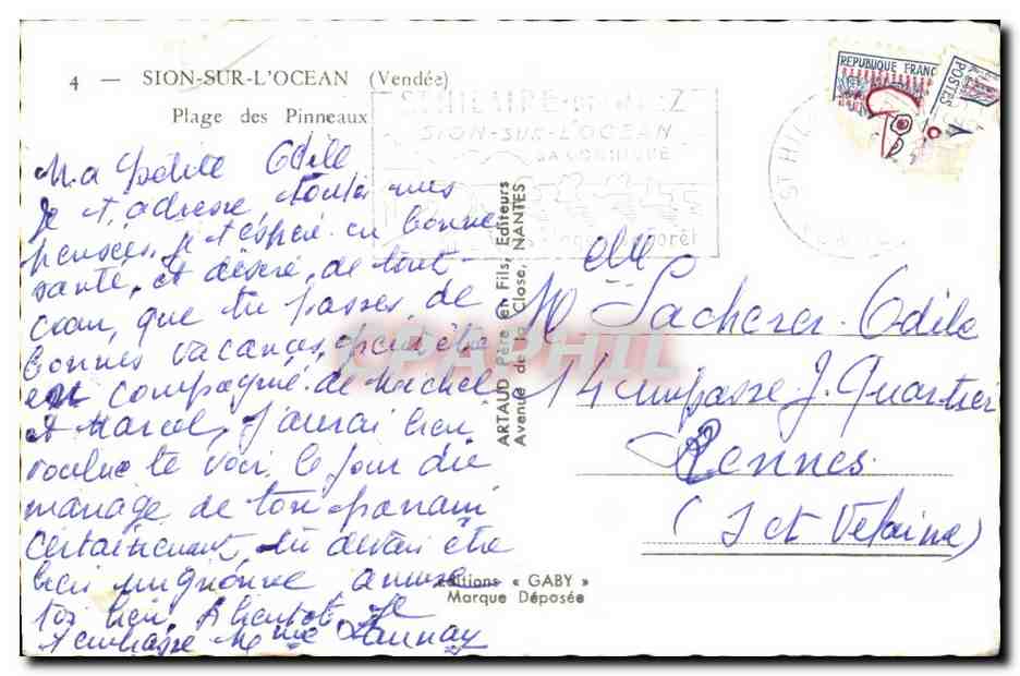 CPA Sion Sur L ocean (Vendee) Plage des Pinneaux — Rückseite