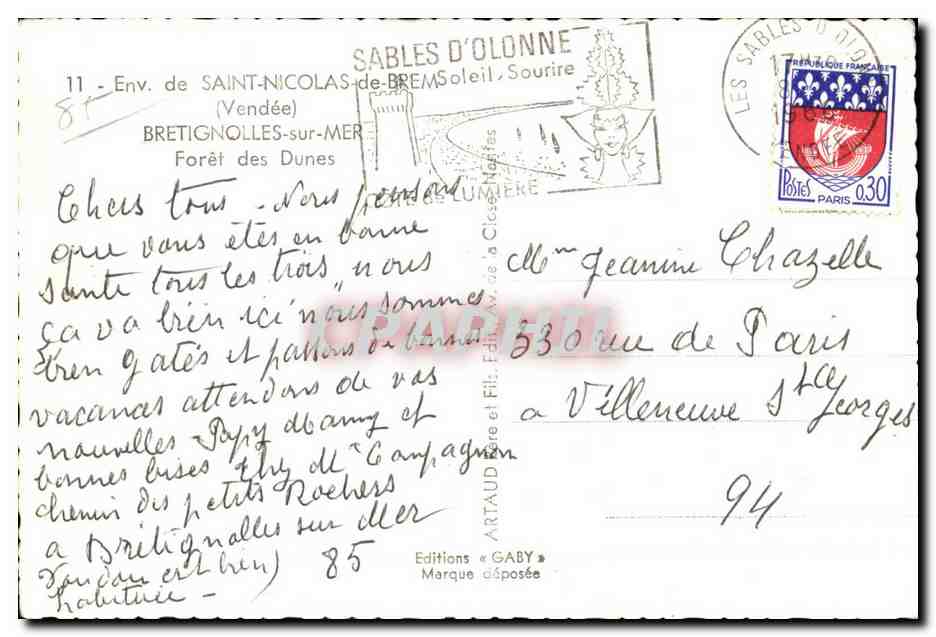 CPSM Env de Saint Nicolas de Bre (Vendee) Bretignolles sur Mer Foret des Dunes — Back