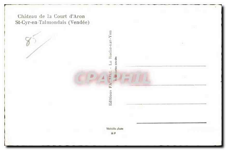 Château de la Court d'Aron — St-Cyr-en-Talmontais (Vendée) — Éditions FATAIS — Verso