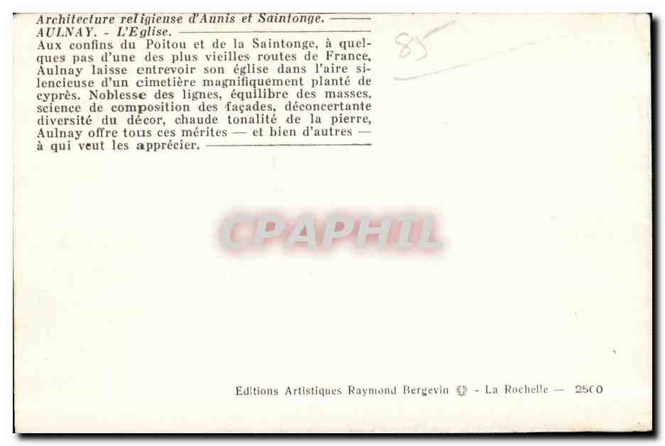 Aulnay - L'Église — Éditions Artistiques Raymond Bergevin, La Rochelle — Reverso