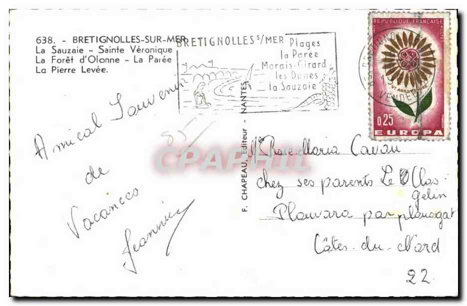 CPSM Bretignolles Sur Mer La Sauzaie Sainte Veronique — Back