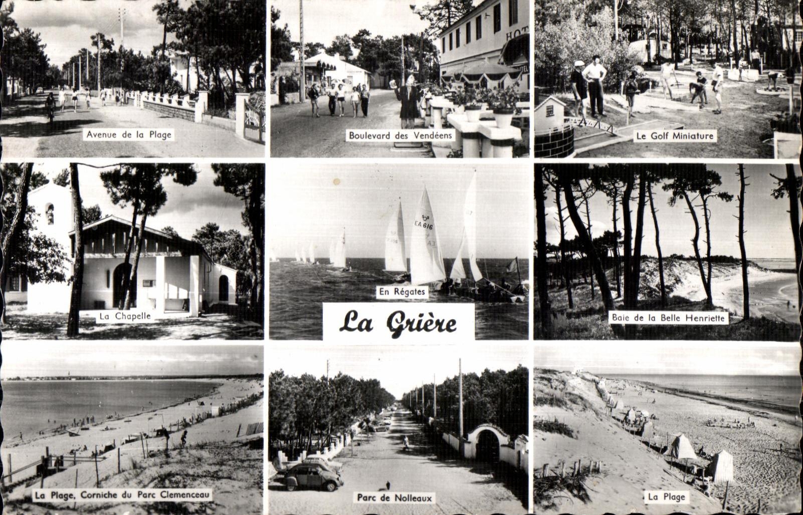 La Grière — Vue panoramique avec Avenue de la Plage, Boulevard des Vendéens, Le Golf Miniature, La Chapelle, En Régates, Baie de la Belle Henriette, La Plage Corniche du Parc Clemenceau, Parc de Nolleaux, La Plage — Éditeurs ARTAUD Frères - NANTES