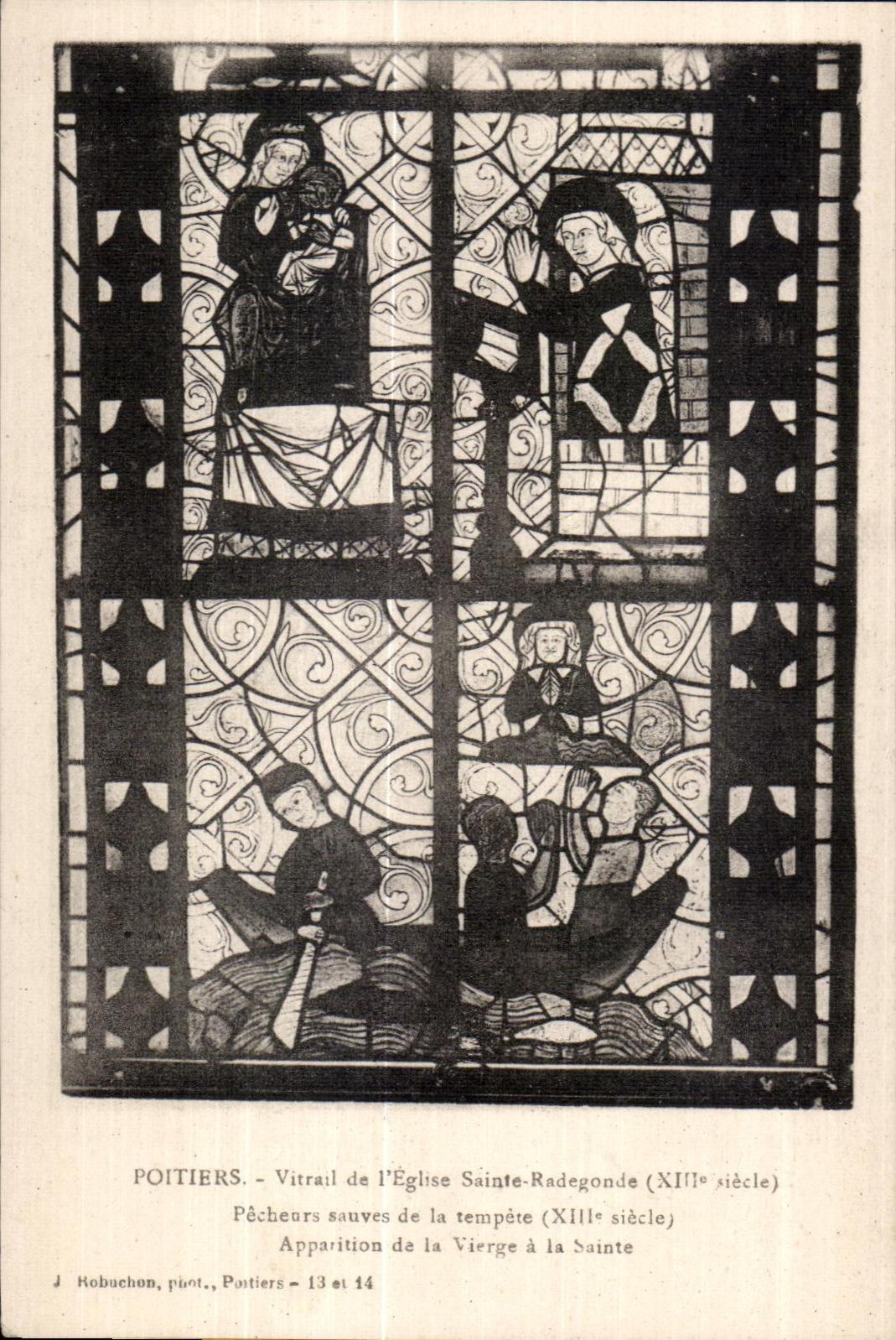Poitiers - Vitrail de l'Église Sainte-Radegonde (XIIIe siècle) - Apparition de la Vierge à la Sainte