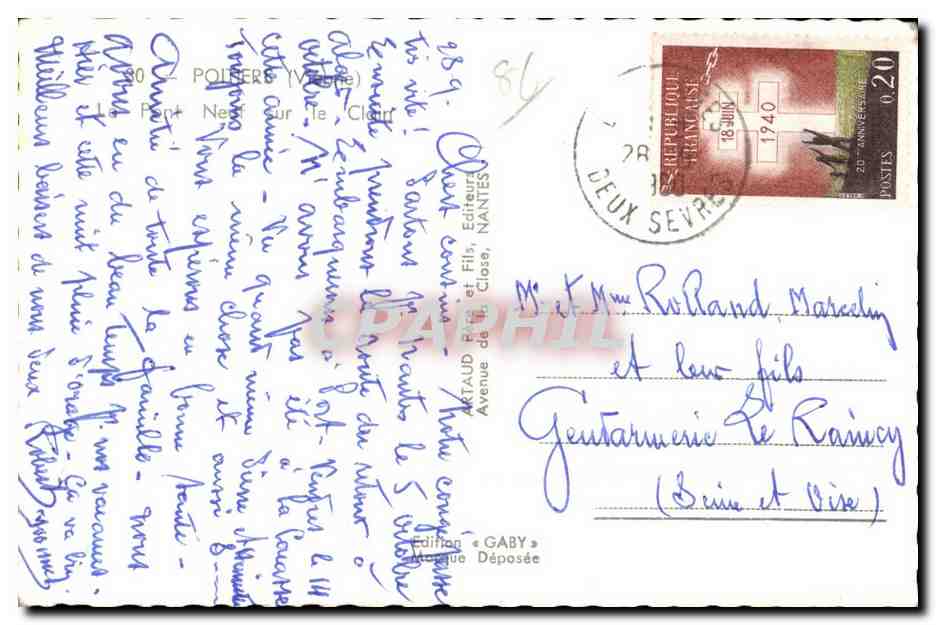 Pont sur le Clain à Châtellerault — Éditeur Gaby, n° 86 — Back