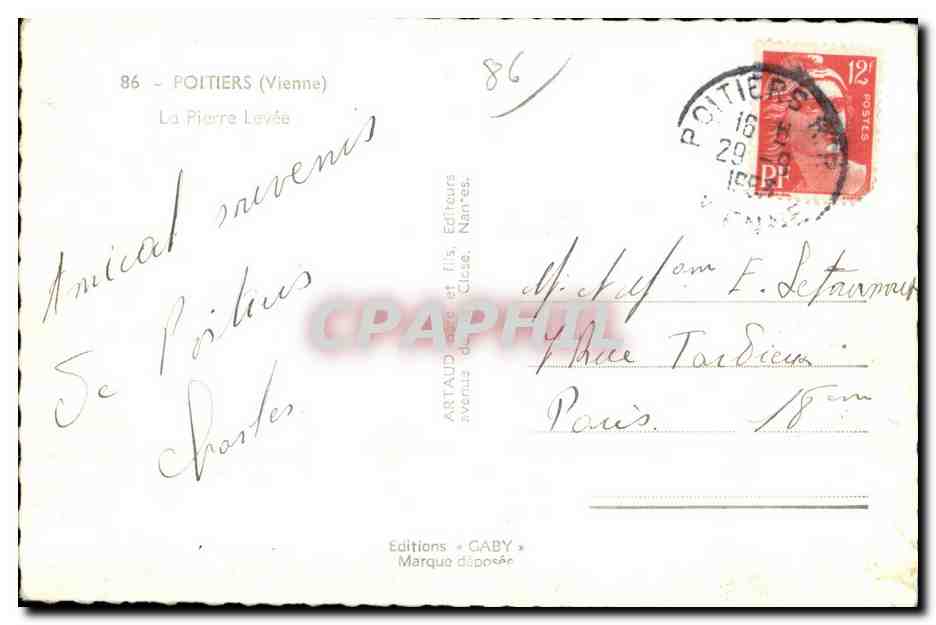 CPA Poitiers La Pierre Levee — Verso