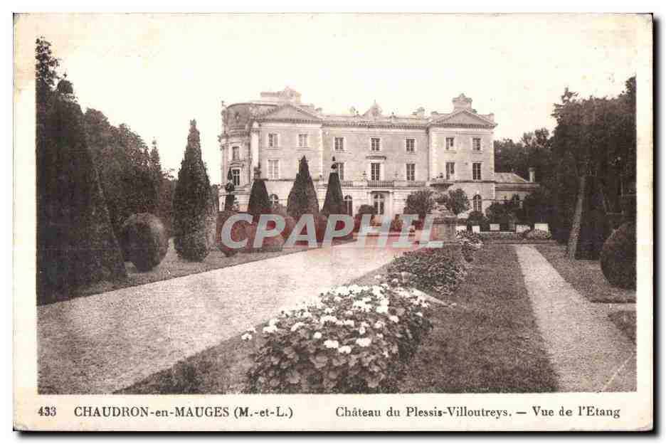 CPA Chaudron en Mauges Chateau du Plessis Villoutreys Vue de I Etang